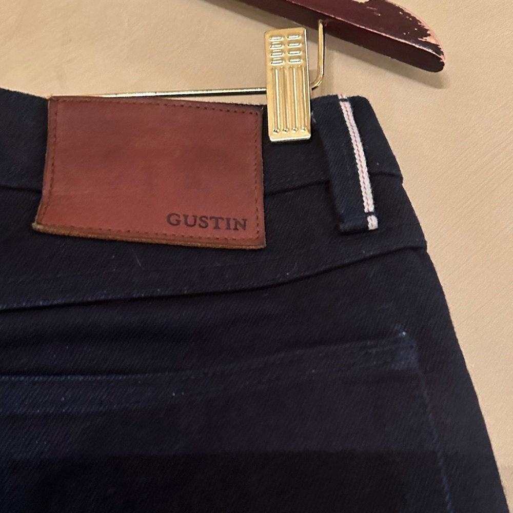 Gustin Dark Indigo Blue Selvedge Denim Straight Men's Jeans size 33 - Picture 5 of 8